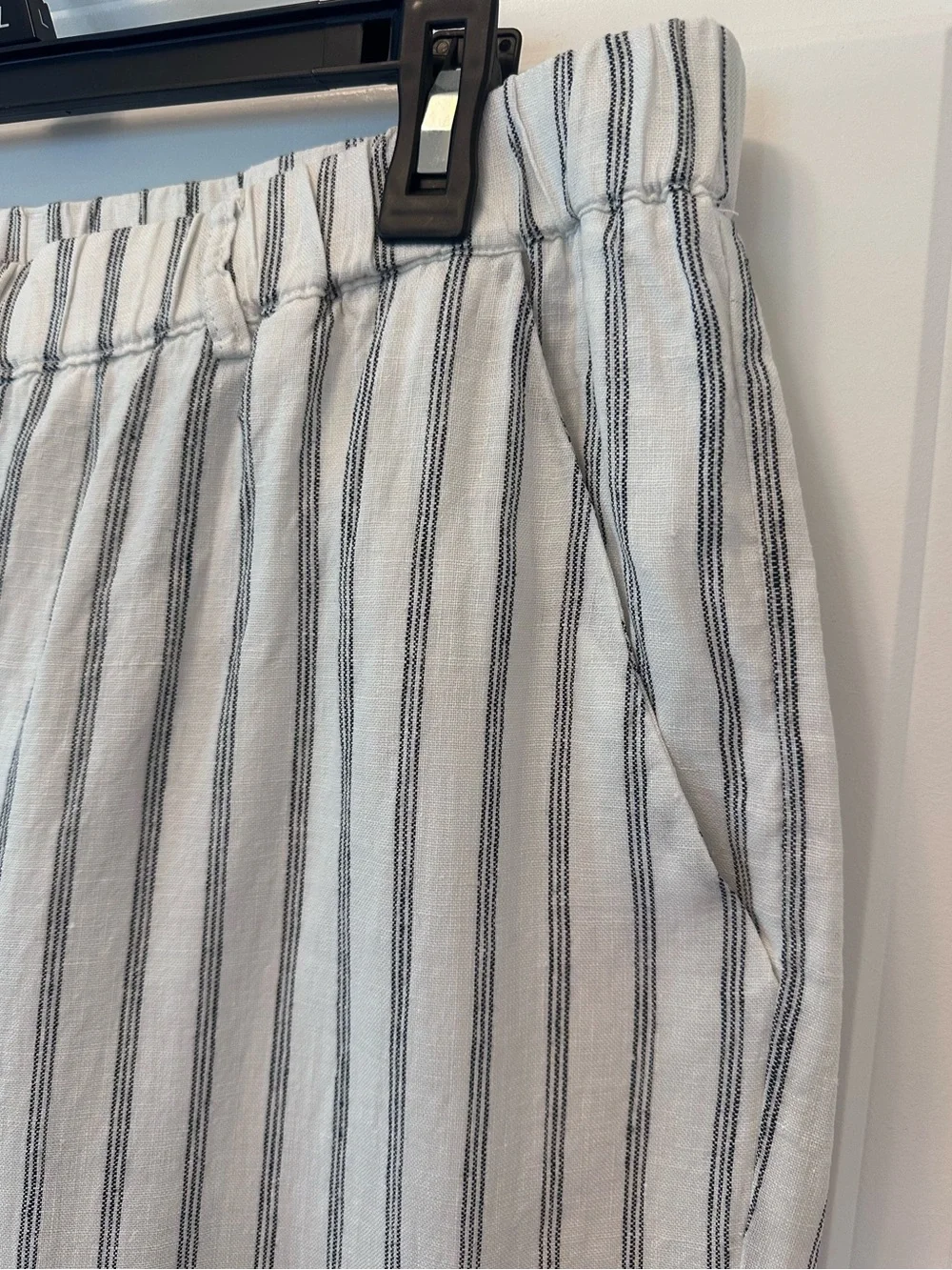 Quince 100% European Linen Pants Oatmeal Black Stripe Quiet Luxury Size Large